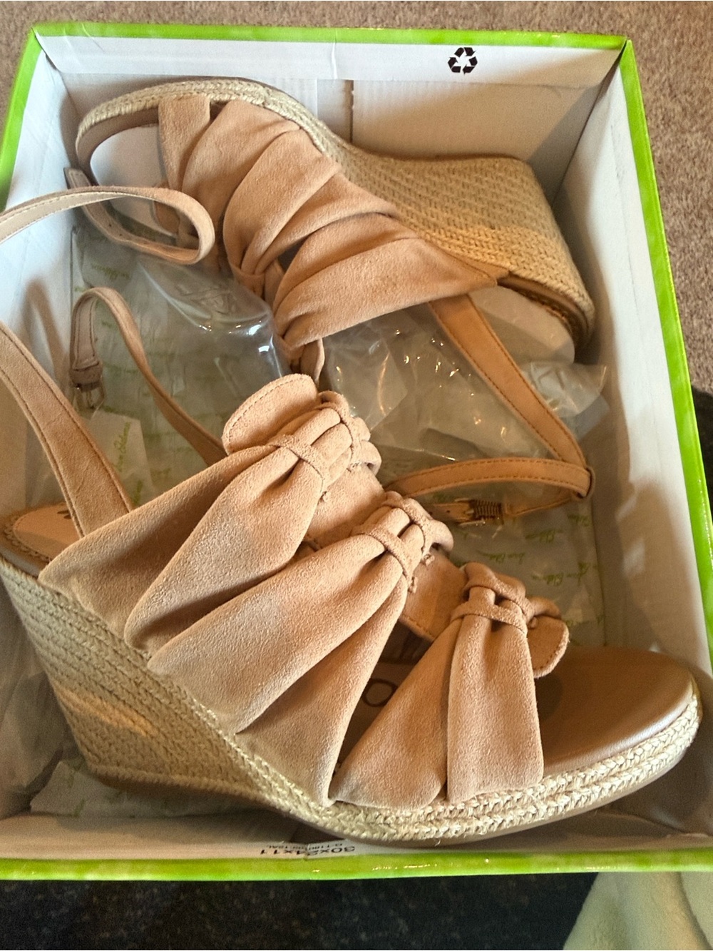 Sam Edelman “Awan” Camel Suede Strappy Wedges, size 7.5, NWT